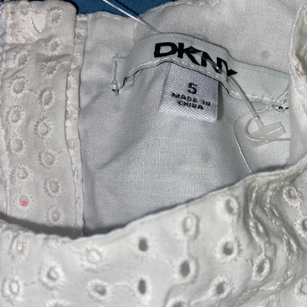 Girls DKNY Sleeveless Summer Dress White Tiered Eyelet Size 5 NWT - Picture 3 of 5